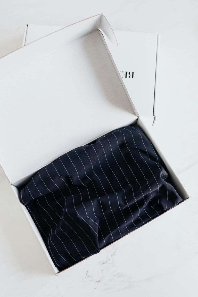 Luxury silk garment in carton package