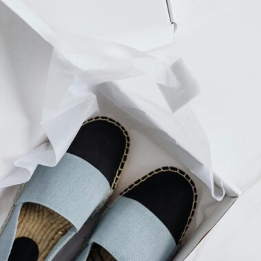 Stylish espadrilles shoes in carton box