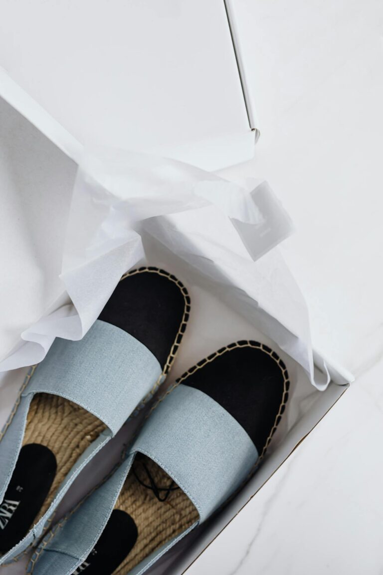 Stylish espadrilles shoes in carton box